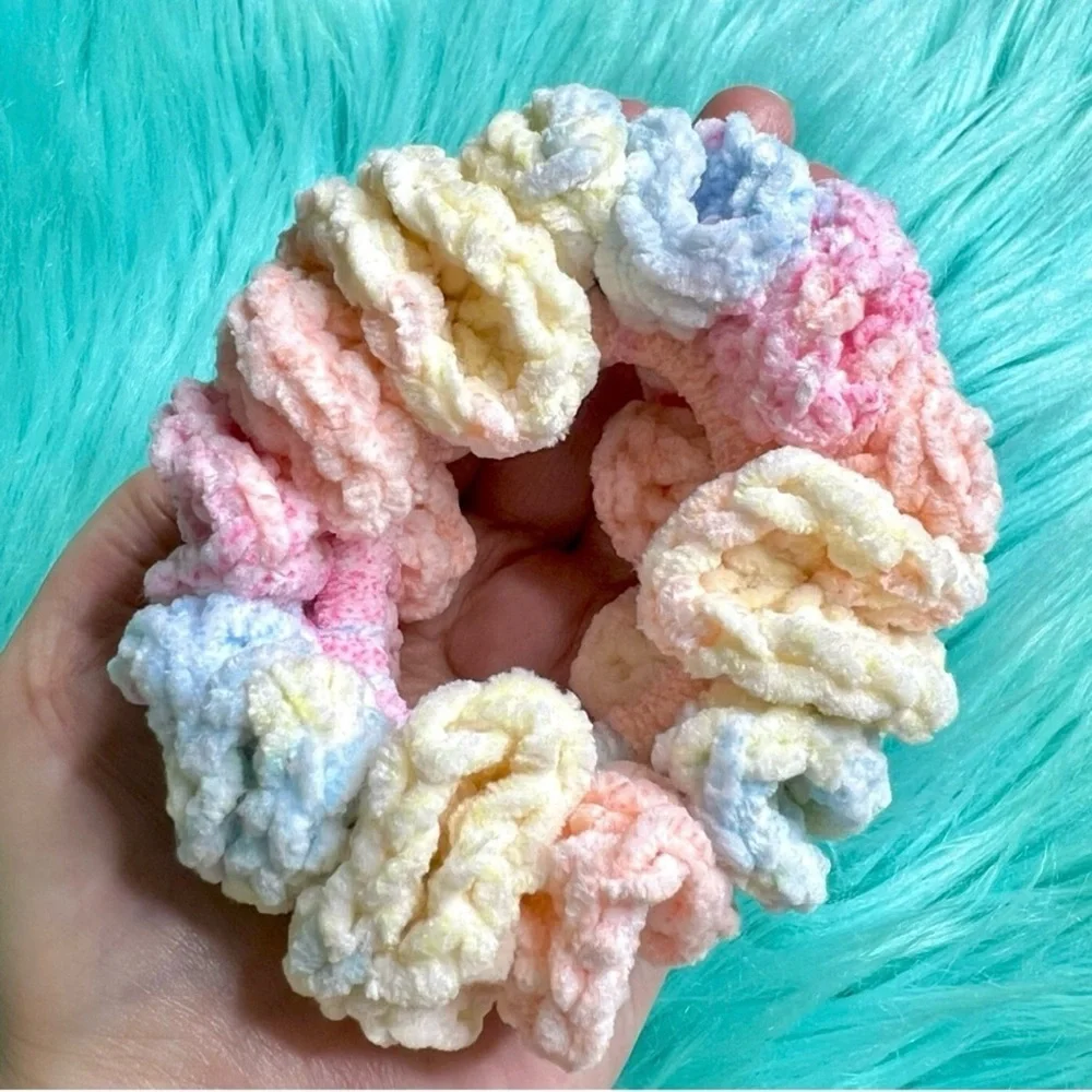 Handmade Crochet VELVET Pastel Beach Sunset Hair Scrunchie PinkRainCloud